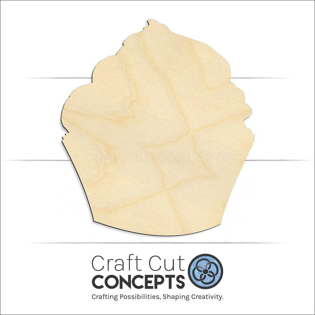 Craft Cut Concepts Logo under a wood Cupcake craft shape and blank