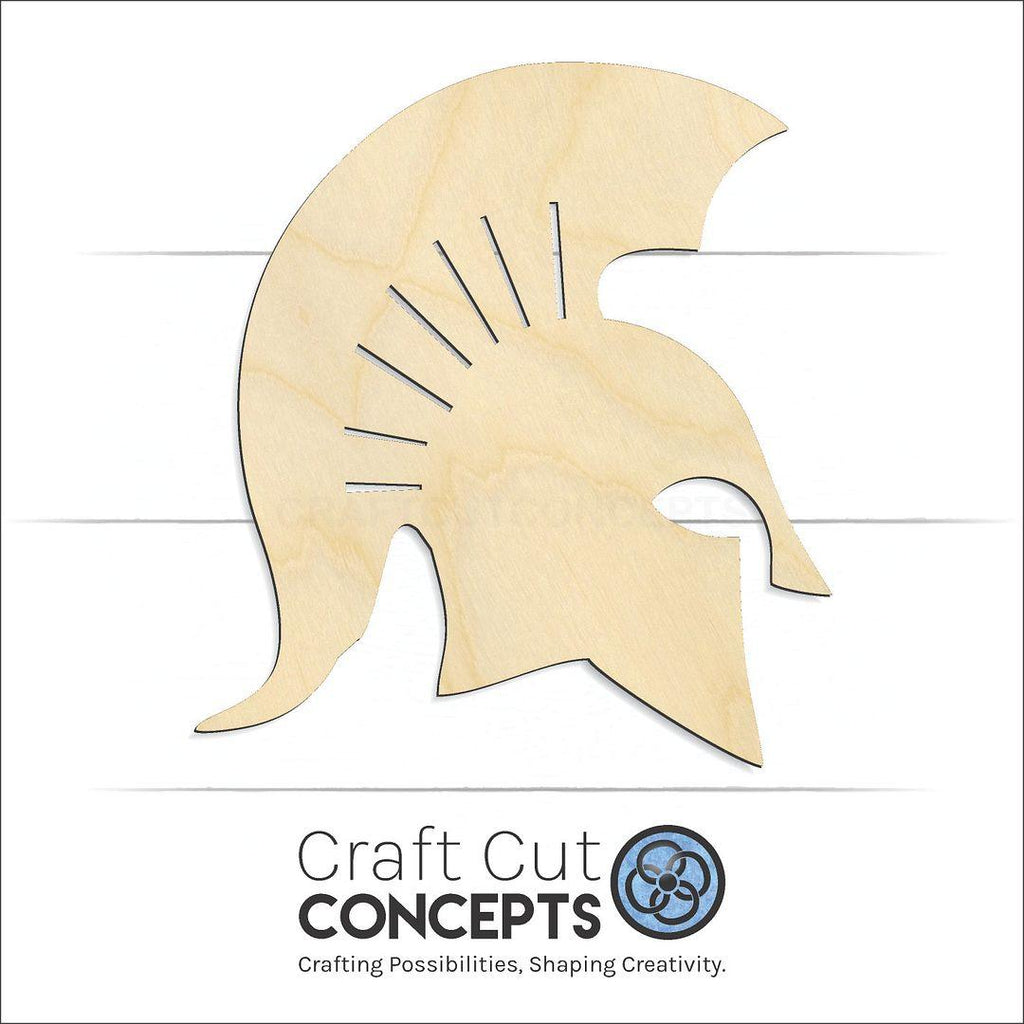 Craft Cut Concepts Logo under a wood Spartan Helment craft shape and blank