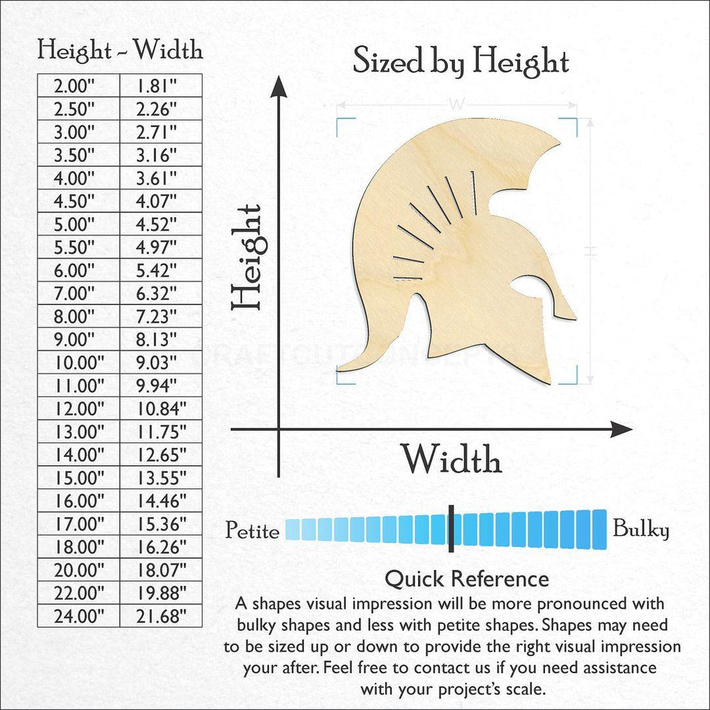 Sizes available for a laser cut Spartan Helment craft blank
