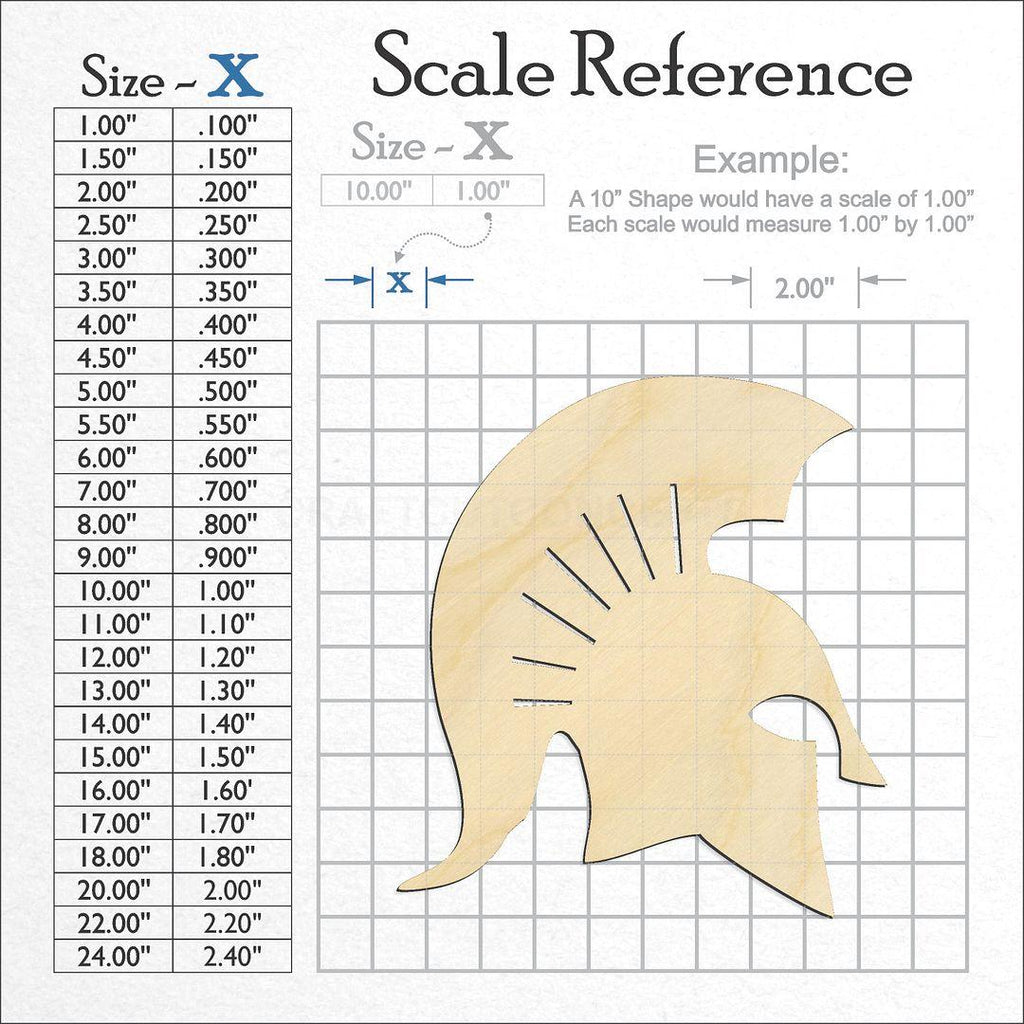 A scale and graph image showing a wood Spartan Helment craft blank