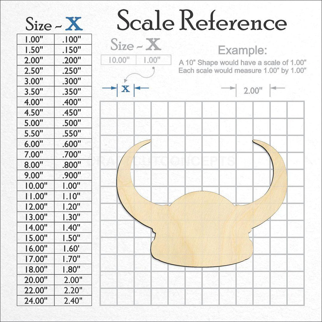 A scale and graph image showing a wood Vikings Helment craft blank