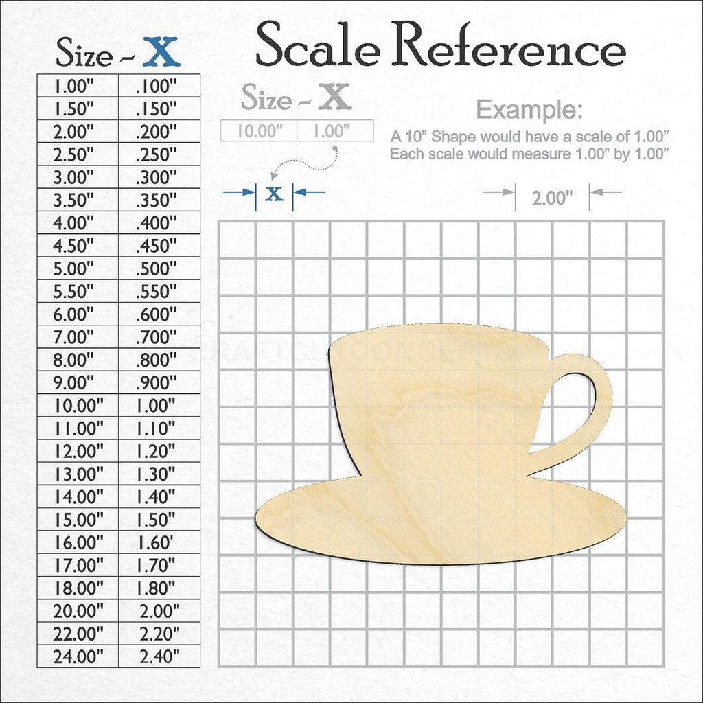 A scale and graph image showing a wood Coffee Cup Plate craft blank