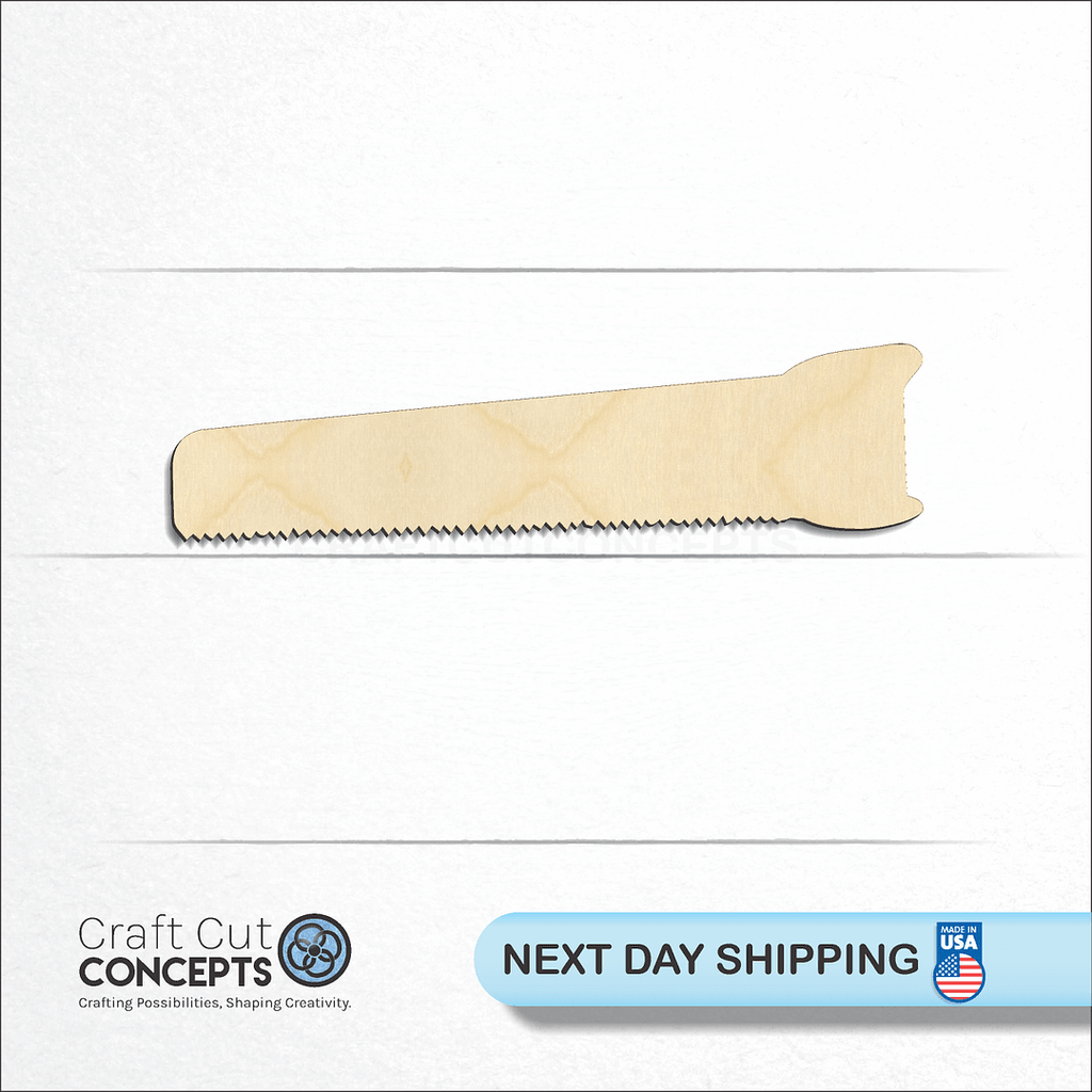 Craft Cut Concepts logo and next day shipping banner with an unfinished wood Hand Saw craft shape and blank