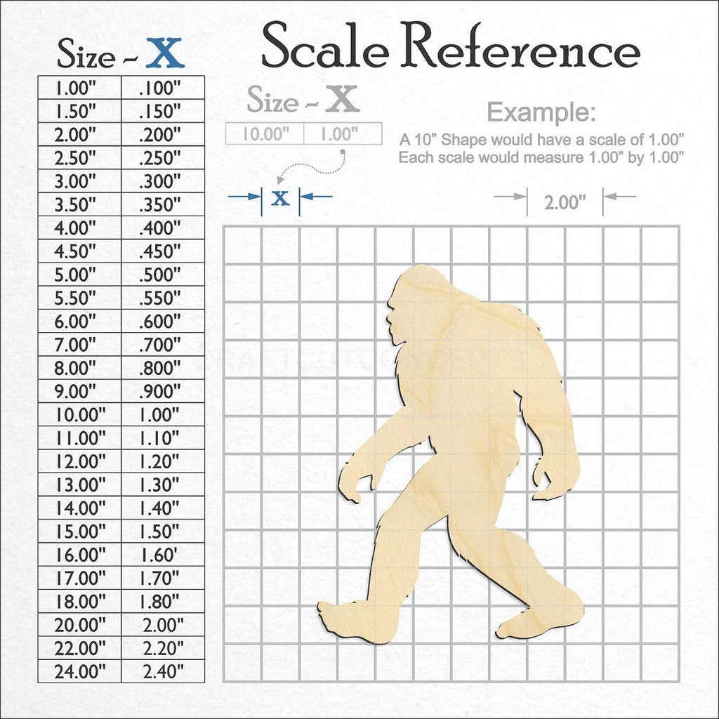 A scale and graph image showing a wood Bigfoot craft blank