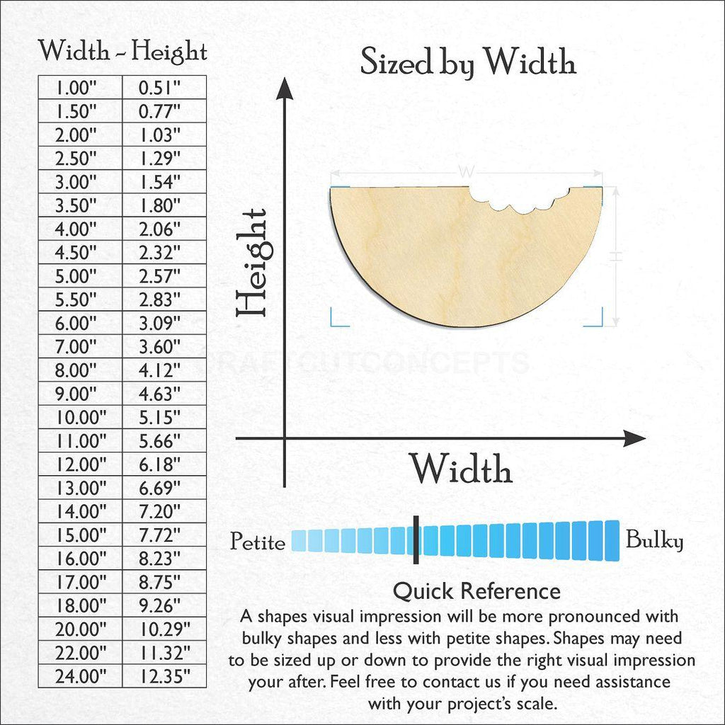 Sizes available for a laser cut Watermelon slice bite craft blank