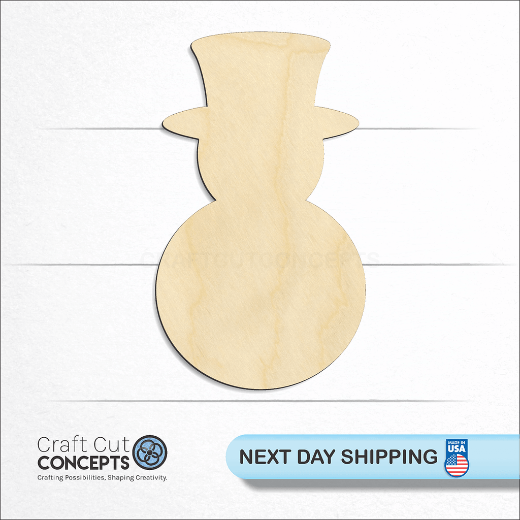 Craft Cut Concepts logo and next day shipping banner with an unfinished wood Snowman-01 craft shape and blank