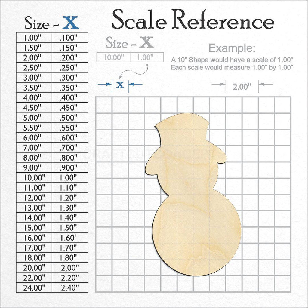 A scale and graph image showing a wood Snowman-02 craft blank