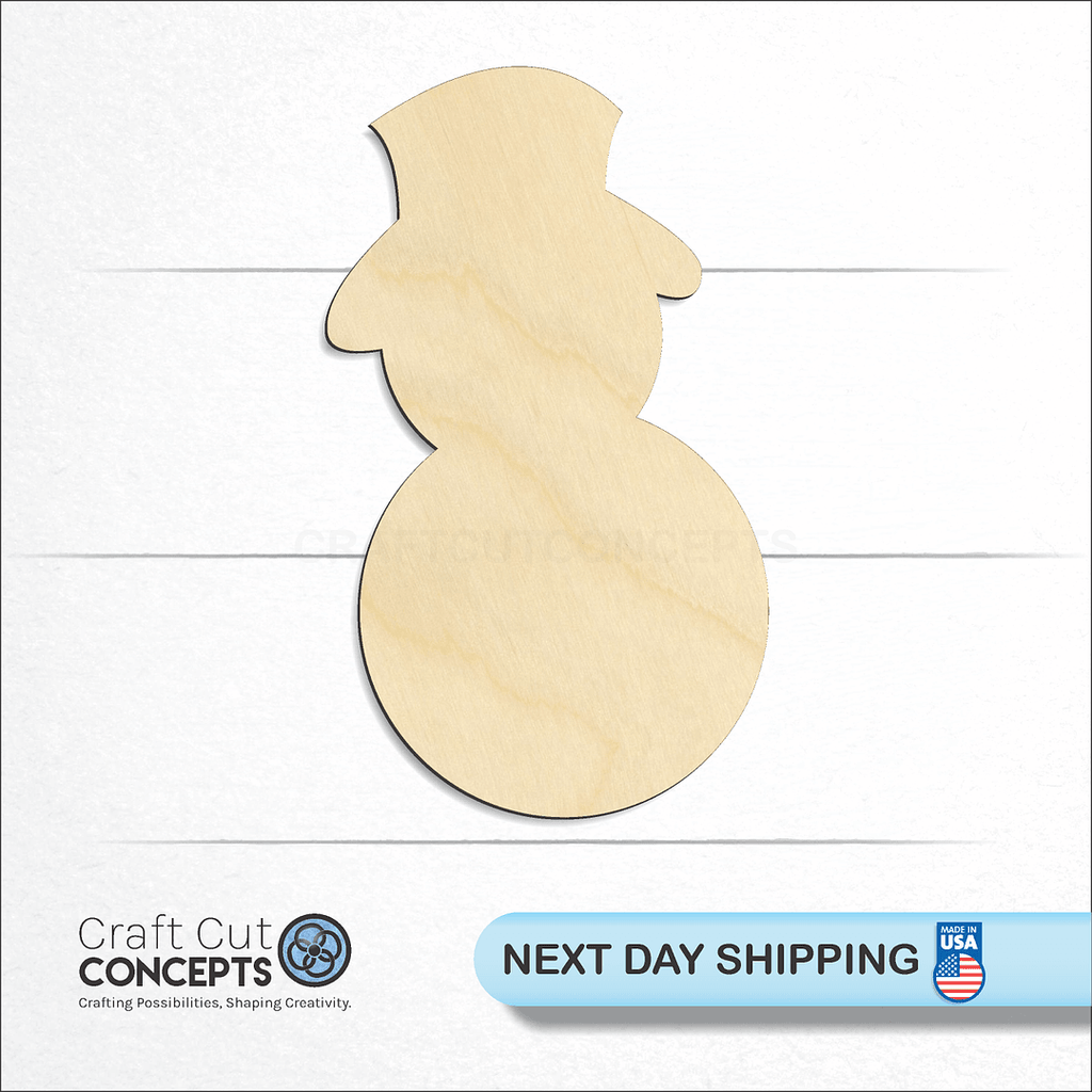 Craft Cut Concepts logo and next day shipping banner with an unfinished wood Snowman-02 craft shape and blank