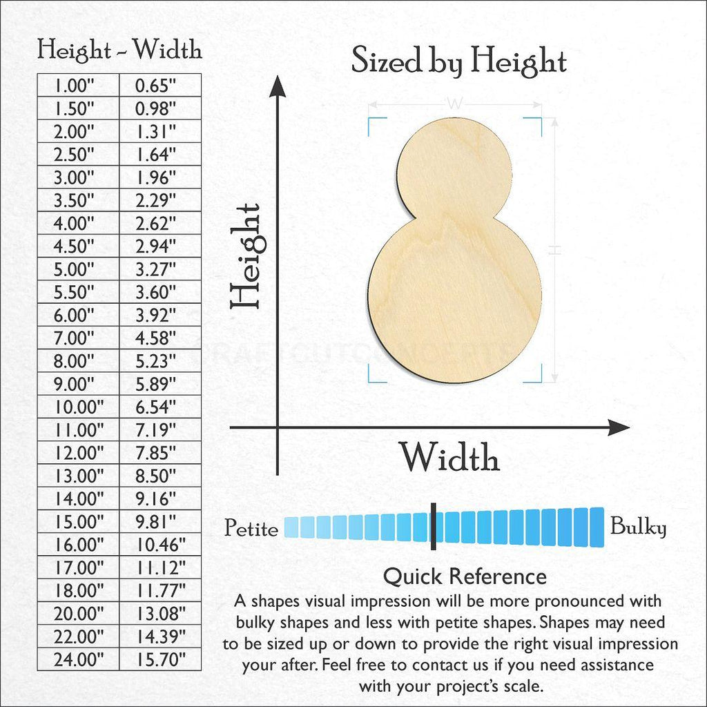 Sizes available for a laser cut Snowman-04 craft blank