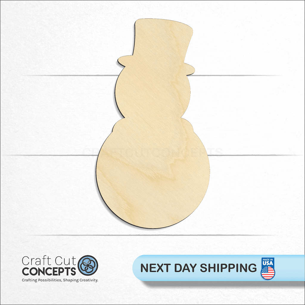 Craft Cut Concepts logo and next day shipping banner with an unfinished wood Snowman-05 craft shape and blank