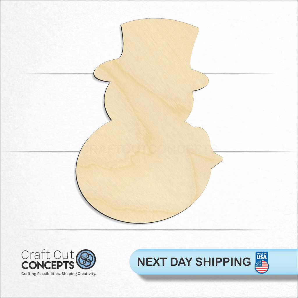 Craft Cut Concepts logo and next day shipping banner with an unfinished wood Snowman-06 craft shape and blank