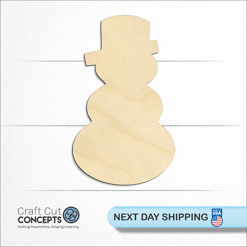 Craft Cut Concepts logo and next day shipping banner with an unfinished wood Snowman-07 craft shape and blank