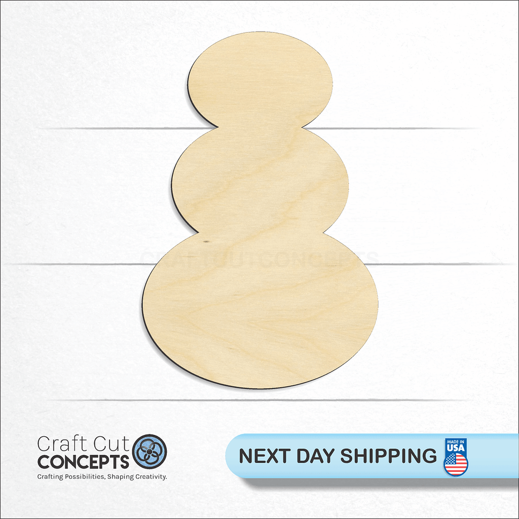 Craft Cut Concepts logo and next day shipping banner with an unfinished wood Snowman craft shape and blank