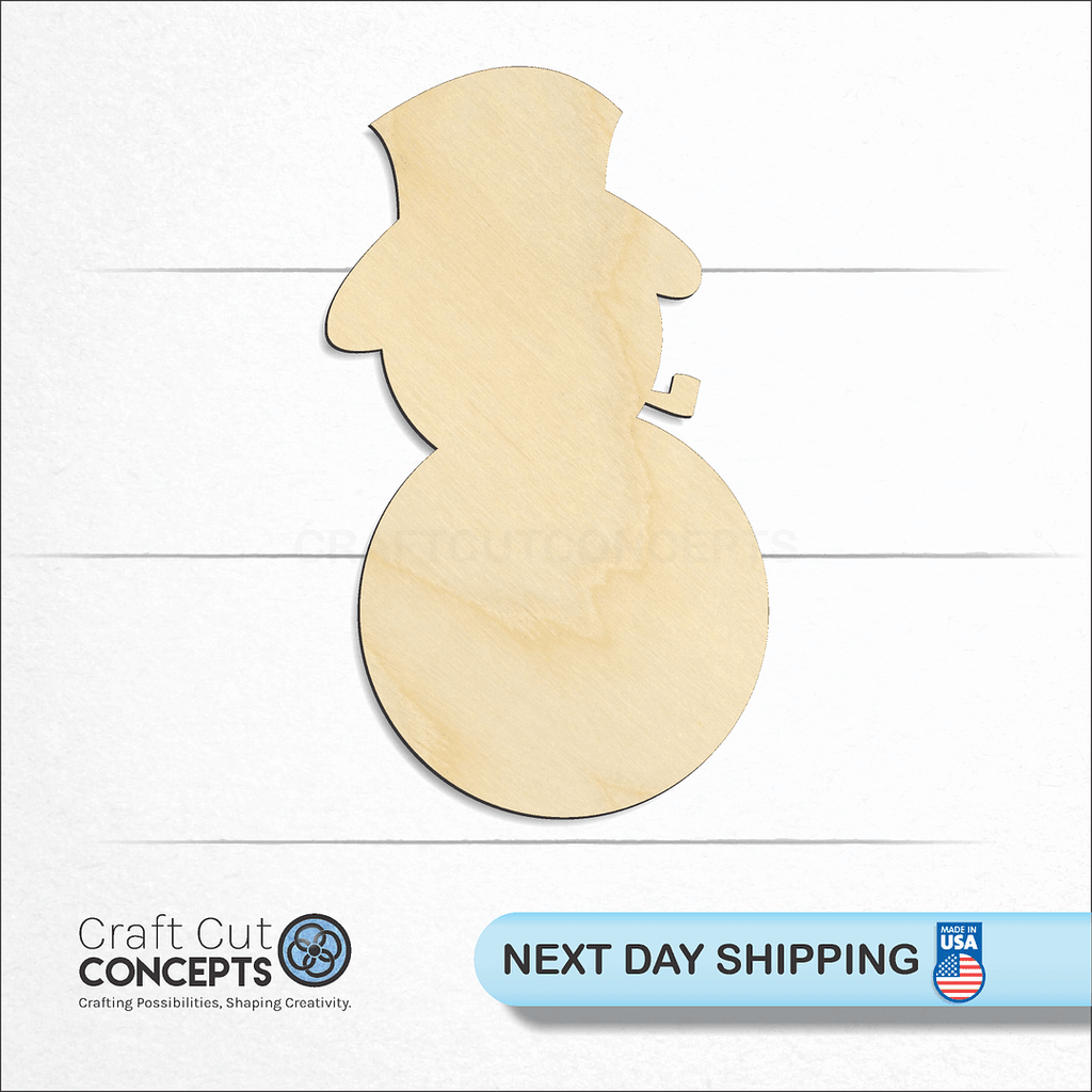 Craft Cut Concepts logo and next day shipping banner with an unfinished wood Snowman with pipe craft shape and blank