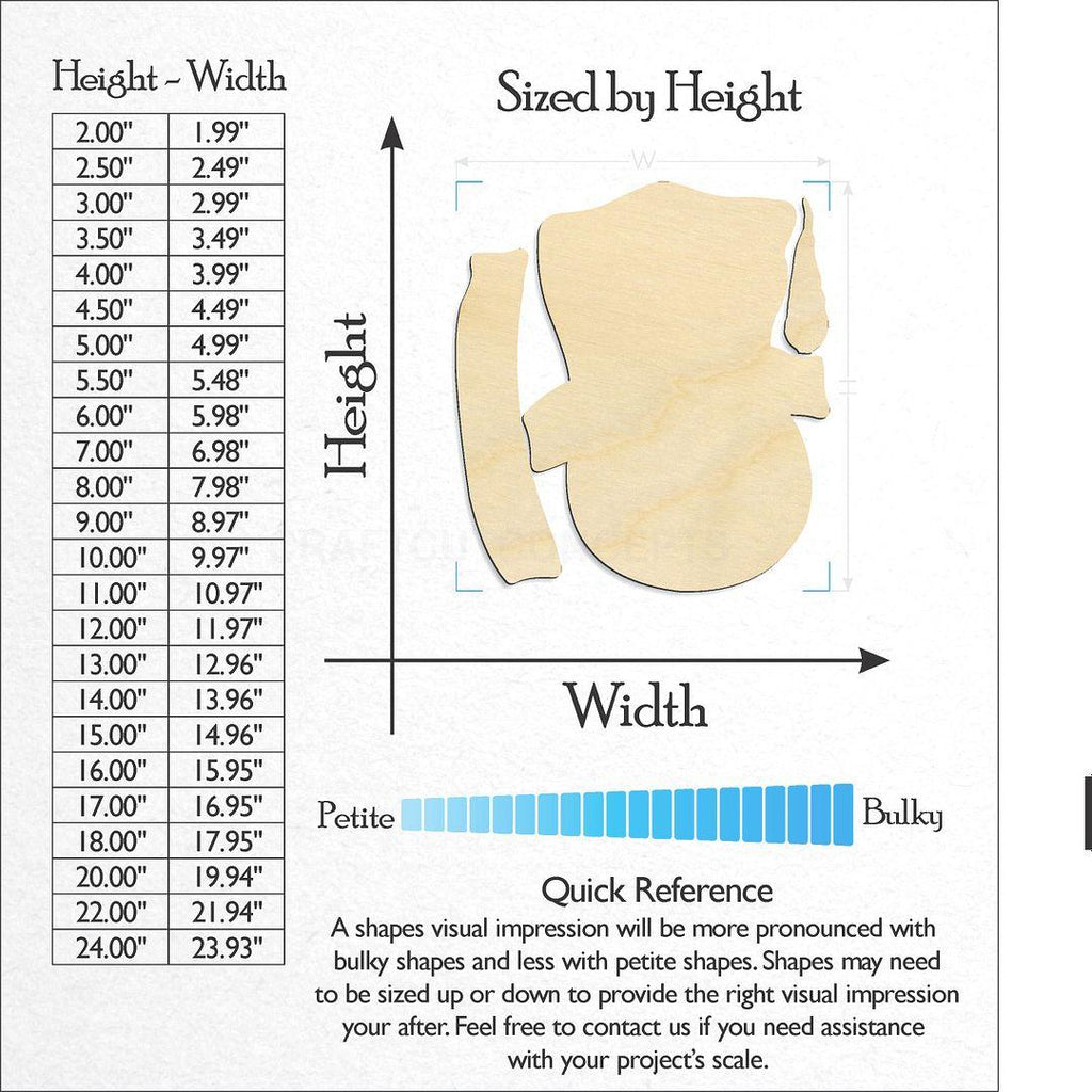 Sizes available for a laser cut Snowman Head Two piece craft blank