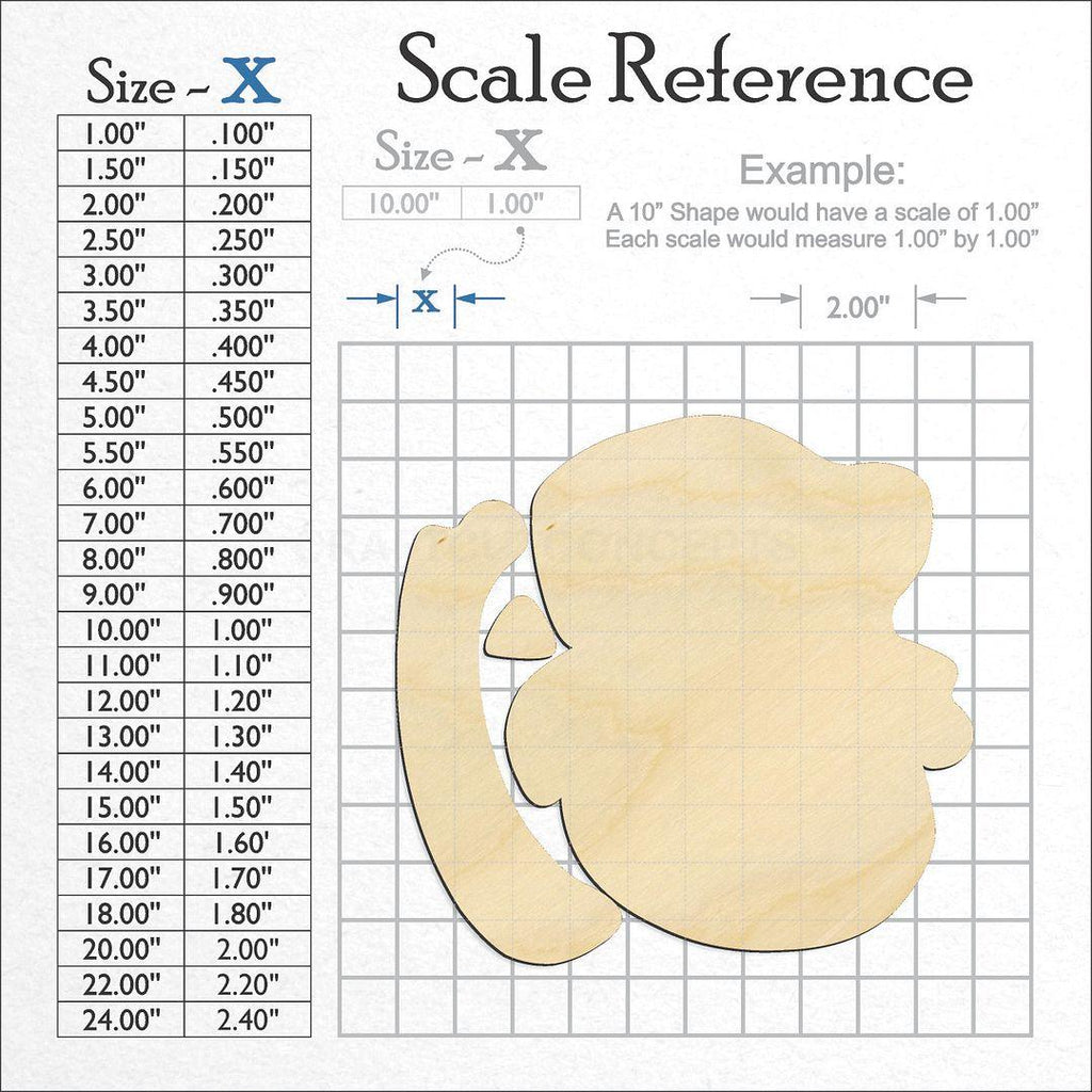 A scale and graph image showing a wood Female Snowman Head Set craft blank