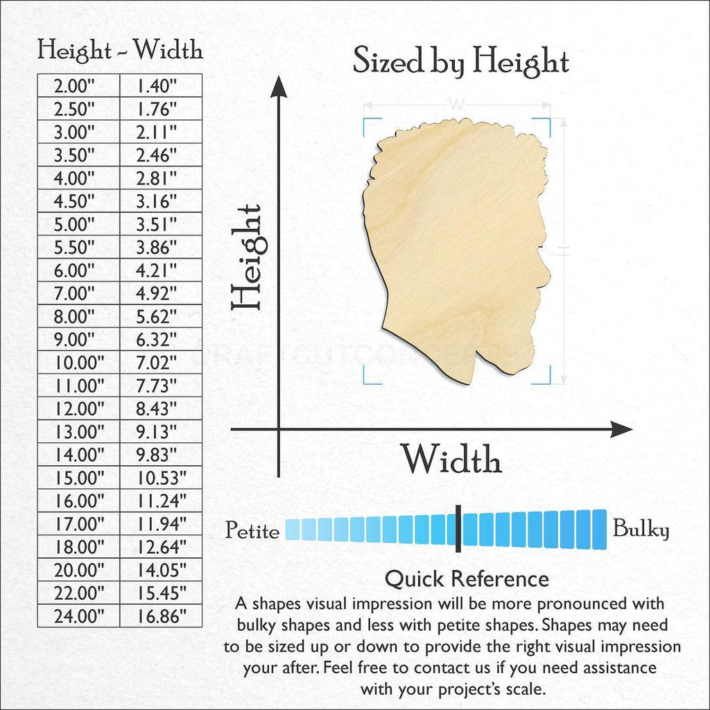 Sizes available for a laser cut Male Head Mannequin craft blank