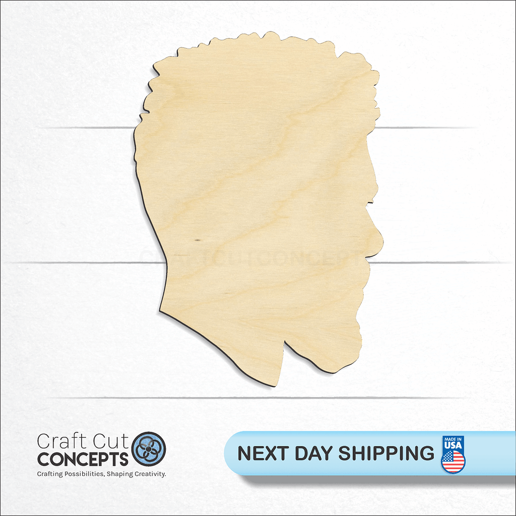 Craft Cut Concepts logo and next day shipping banner with an unfinished wood Male Head Mannequin craft shape and blank