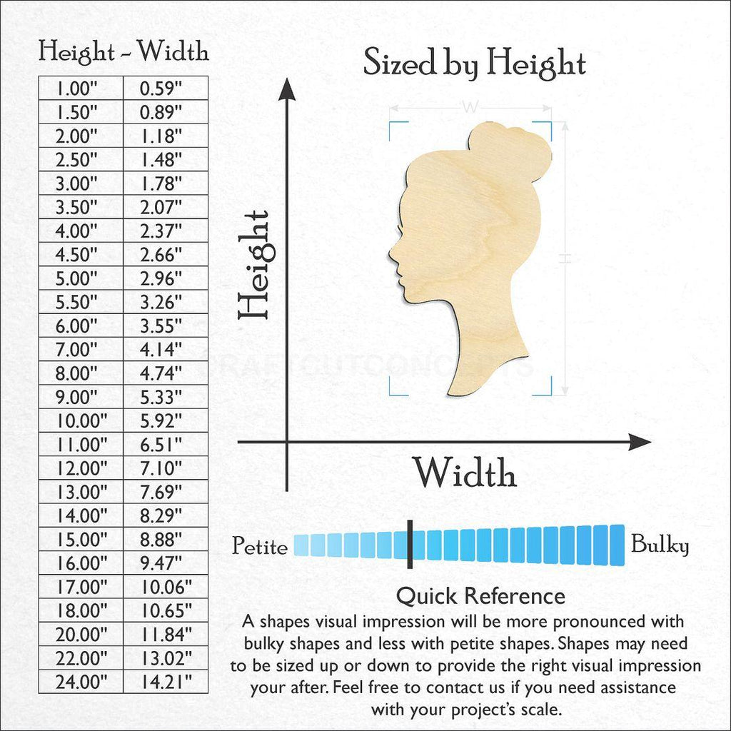 Sizes available for a laser cut Women Head Mannequin craft blank