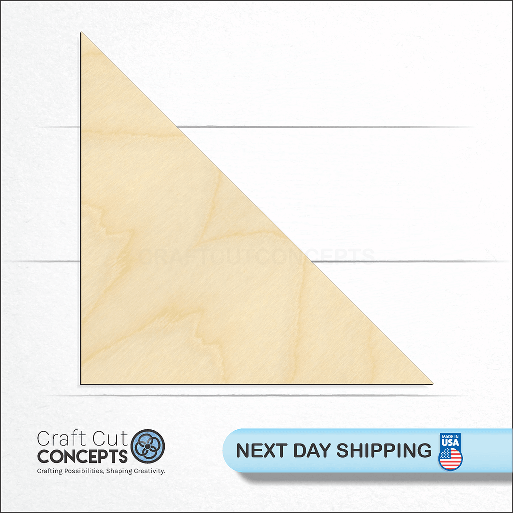 Craft Cut Concepts logo and next day shipping banner with an unfinished wood Right Triangle craft shape and blank