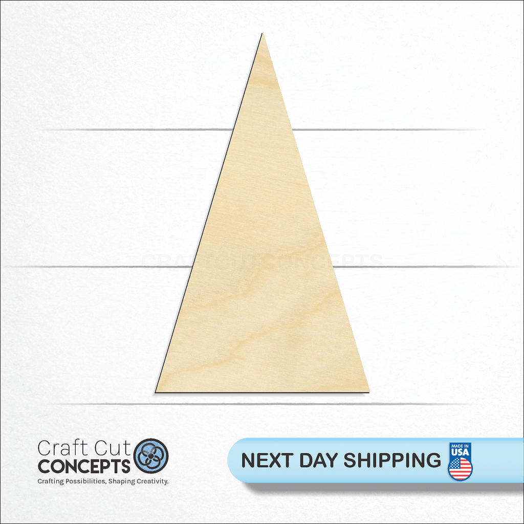 Craft Cut Concepts logo and next day shipping banner with an unfinished wood Equalateral Triangle craft shape and blank