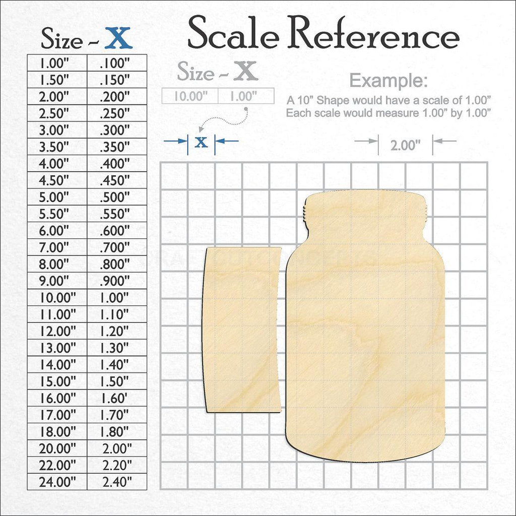 A scale and graph image showing a wood Mason Jar with Label craft blank