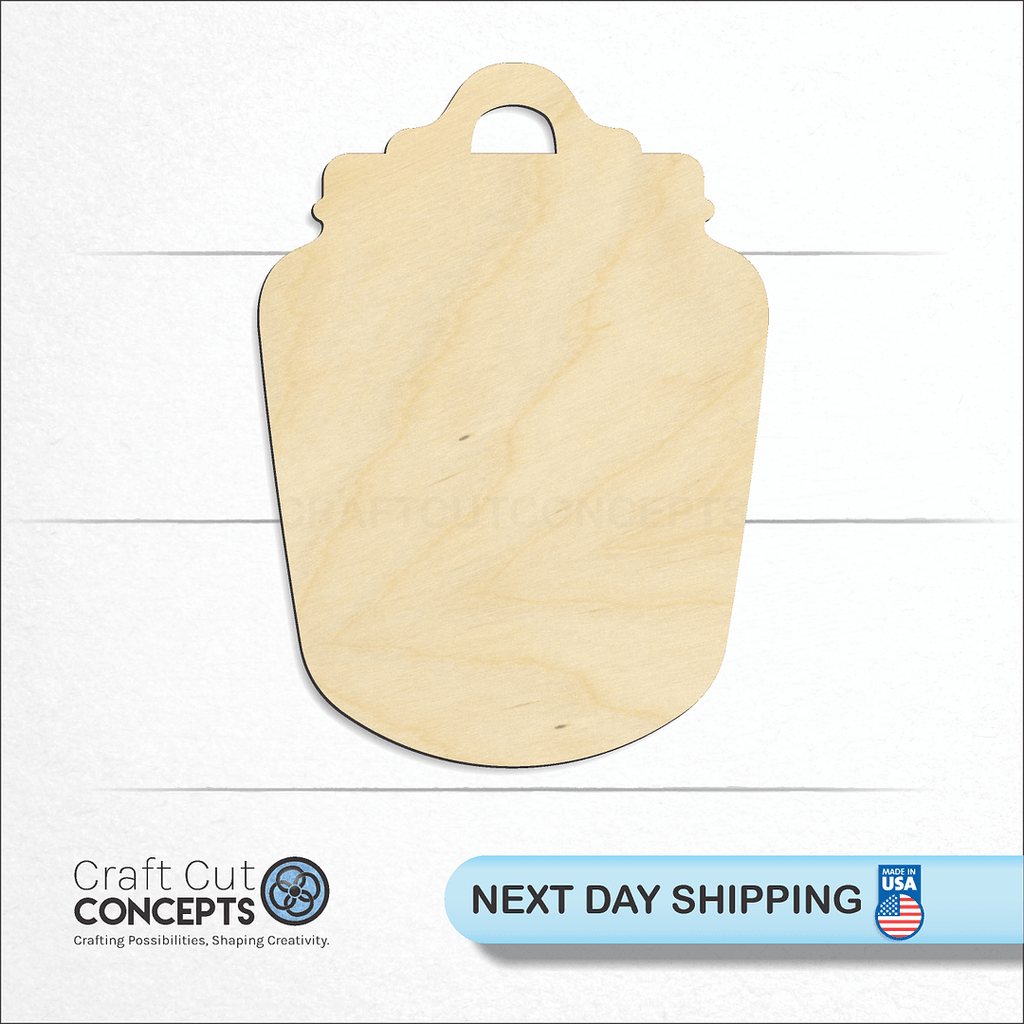 Craft Cut Concepts logo and next day shipping banner with an unfinished wood Candy Jar craft shape and blank