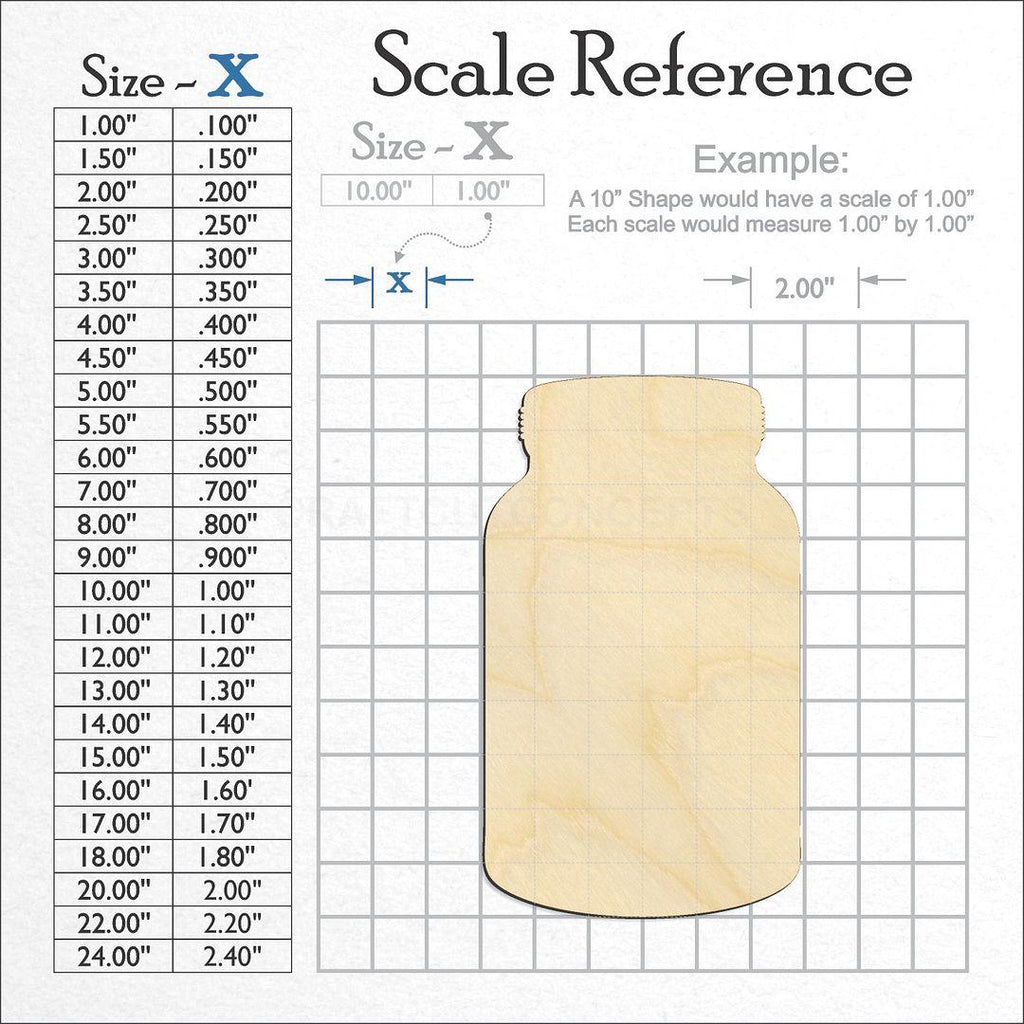 A scale and graph image showing a wood Mason Jar craft blank