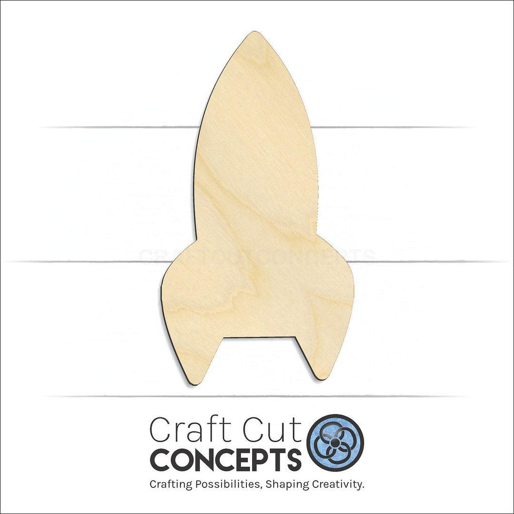 Craft Cut Concepts Logo under a wood Rocket Ship craft shape and blank