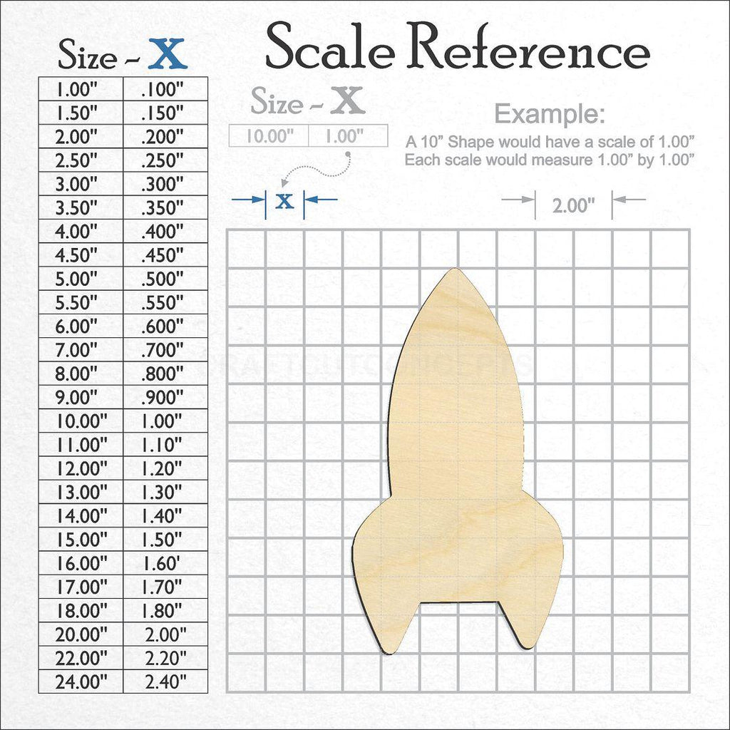 A scale and graph image showing a wood Rocket Ship craft blank