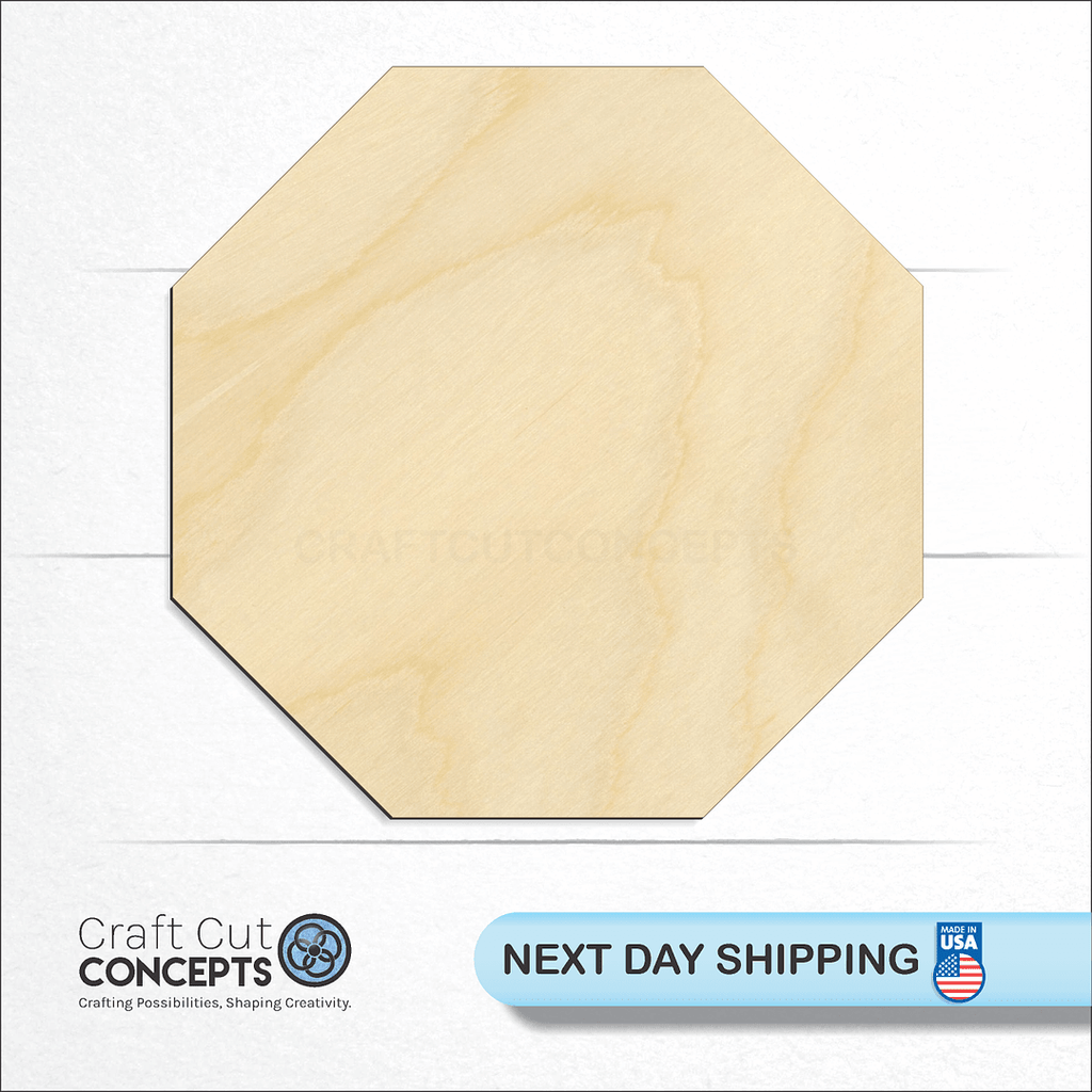 Craft Cut Concepts logo and next day shipping banner with an unfinished wood Octagon craft shape and blank