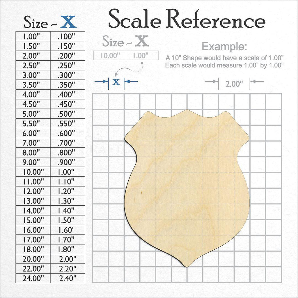 A scale and graph image showing a wood Badge - Police craft blank