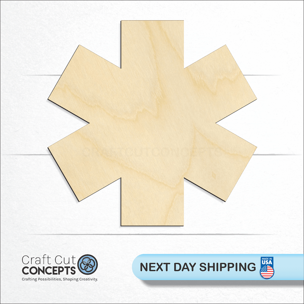 Craft Cut Concepts logo and next day shipping banner with an unfinished wood Badge - EMS craft shape and blank