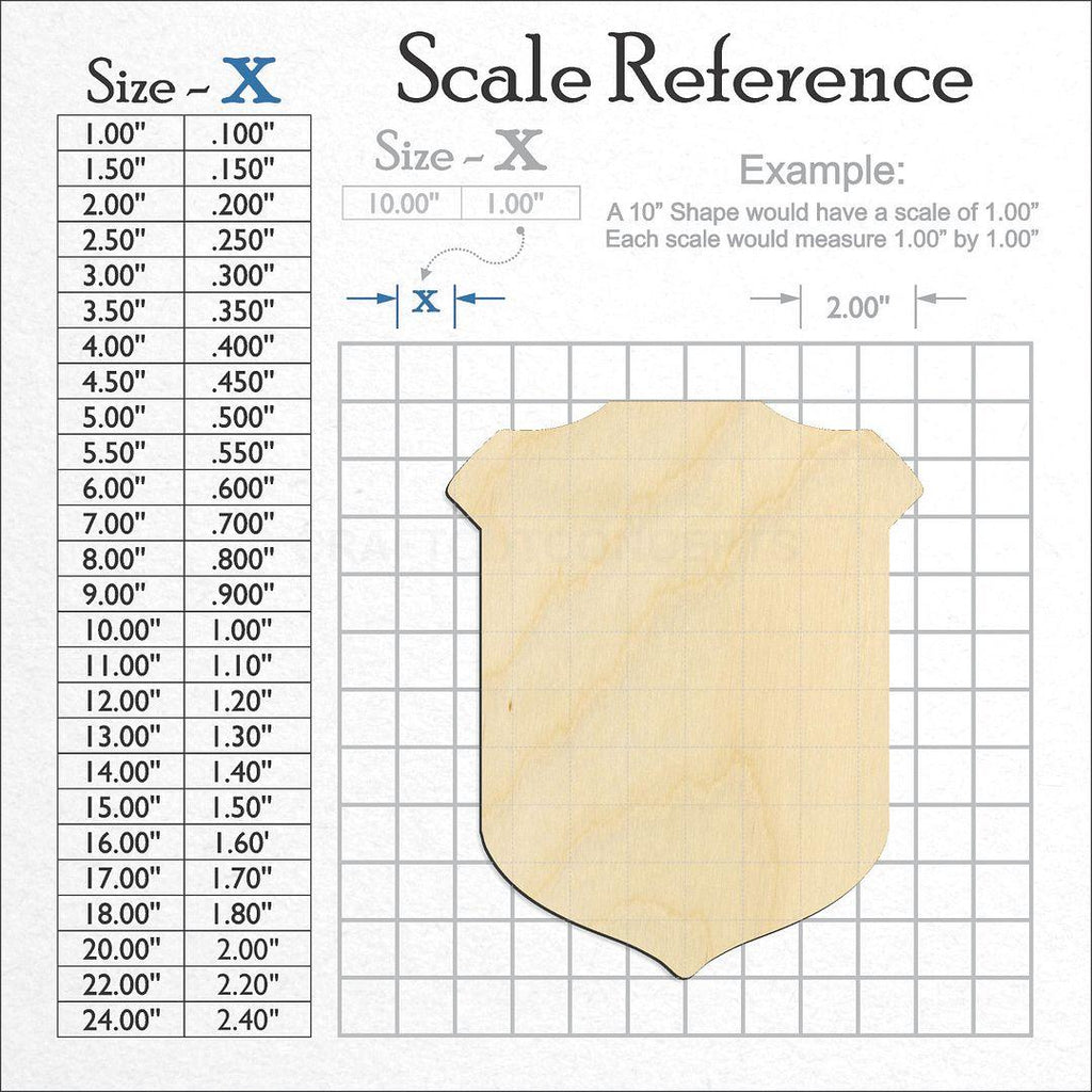 A scale and graph image showing a wood Sheriff badge craft blank