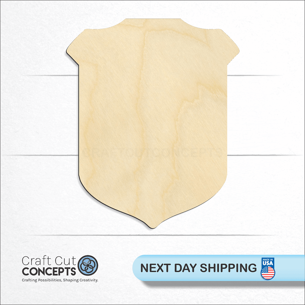 Craft Cut Concepts logo and next day shipping banner with an unfinished wood Sheriff badge craft shape and blank