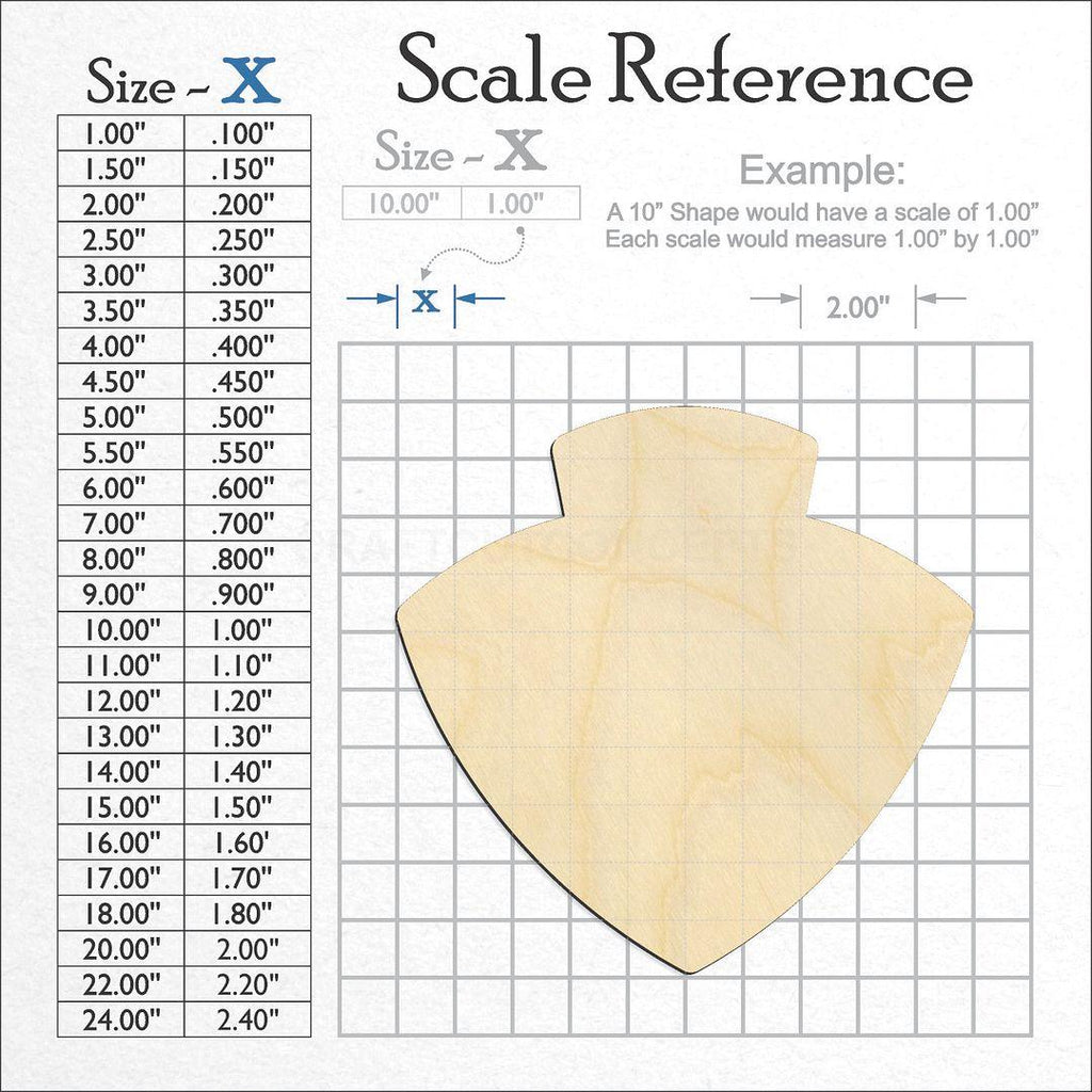 A scale and graph image showing a wood Arrow badge craft blank