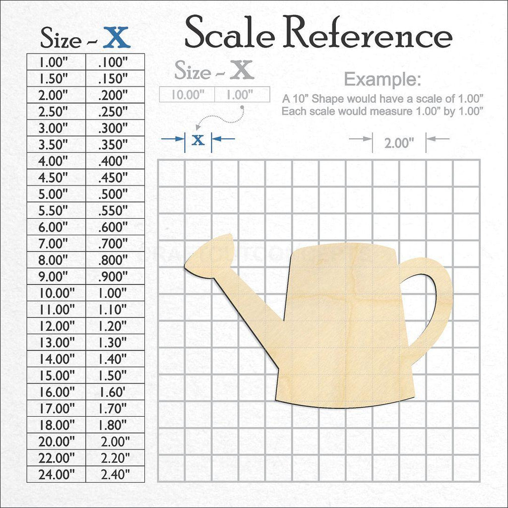 A scale and graph image showing a wood Watering Can craft blank