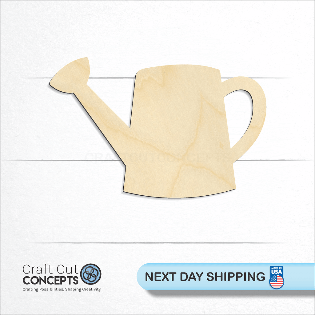 Craft Cut Concepts logo and next day shipping banner with an unfinished wood Watering Can craft shape and blank