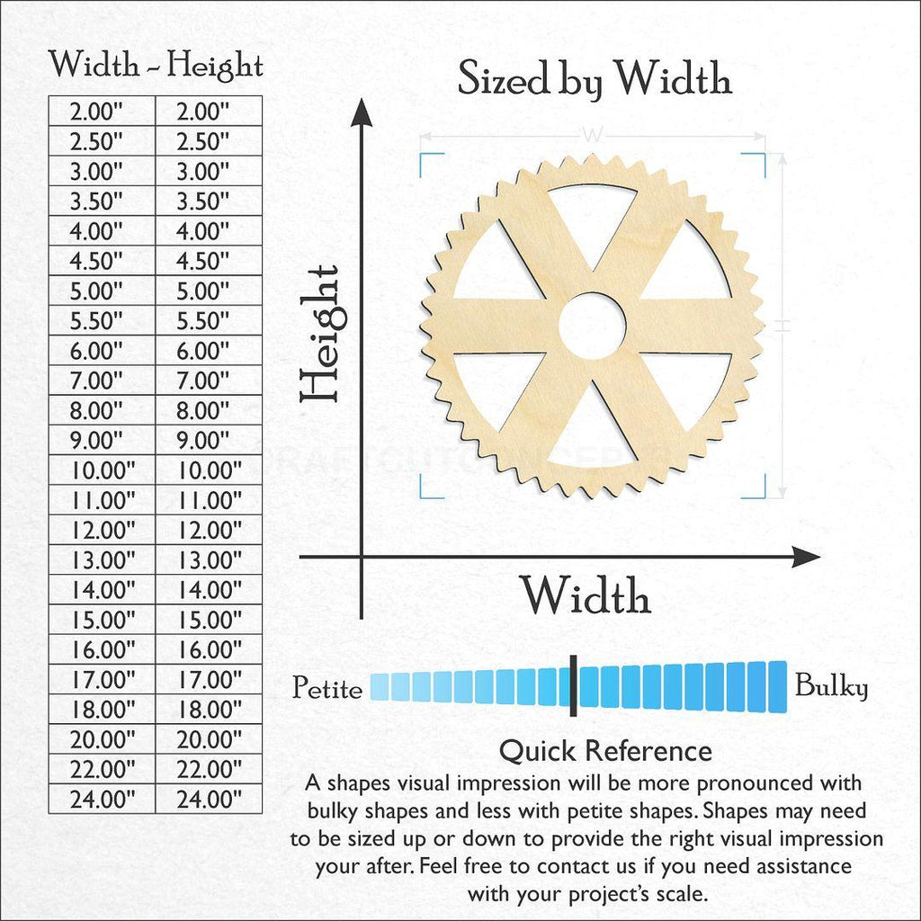 Sizes available for a laser cut Gear craft blank