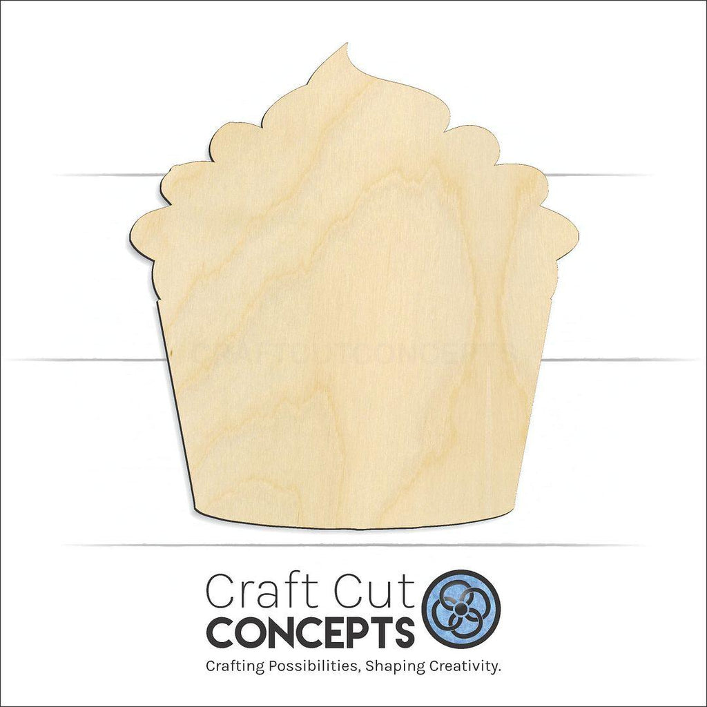 Craft Cut Concepts Logo under a wood Cup Cake craft shape and blank