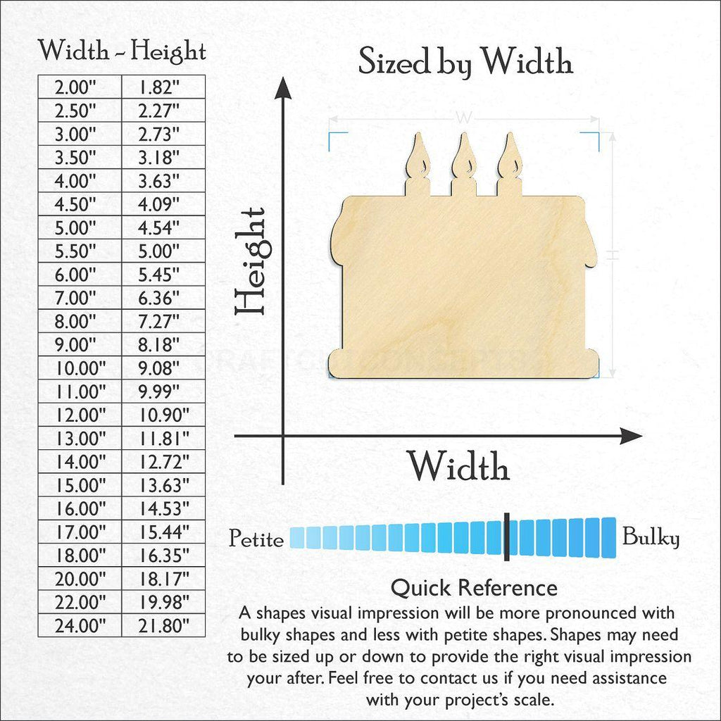 Sizes available for a laser cut Cake craft blank