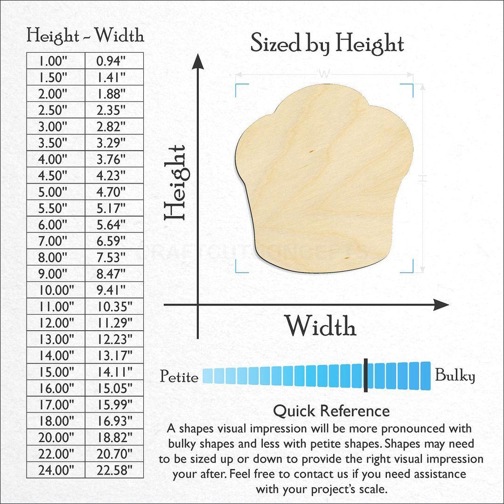 Sizes available for a laser cut Muffin craft blank