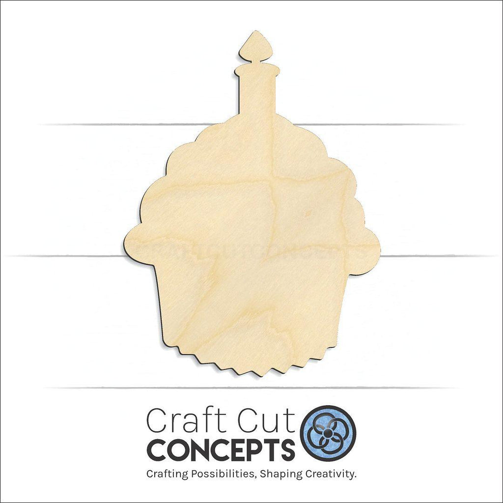 Craft Cut Concepts Logo under a wood Cupcake Muffin craft shape and blank