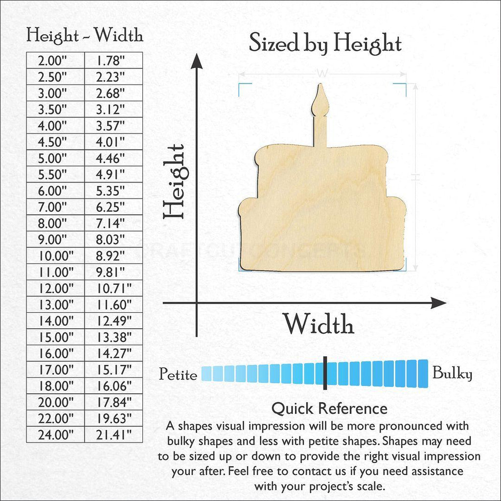 Sizes available for a laser cut Cake craft blank