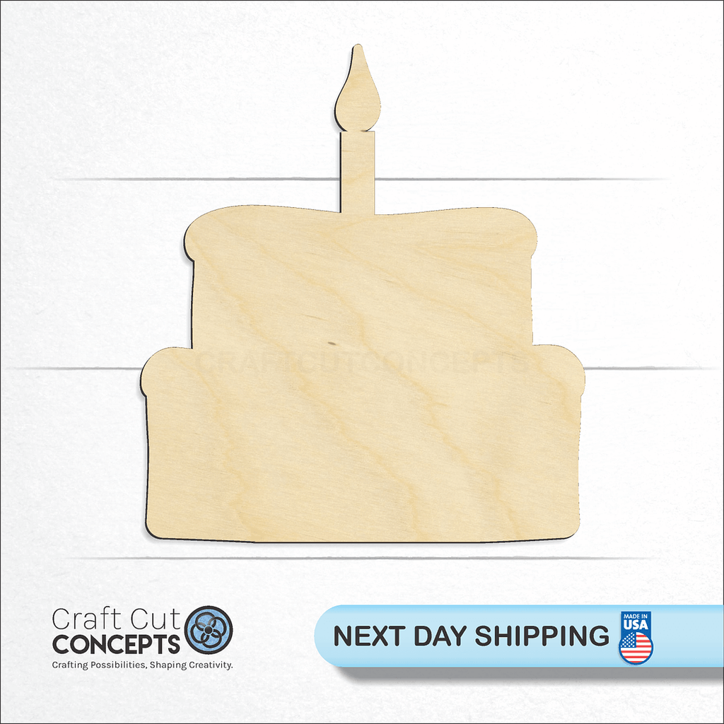 Craft Cut Concepts logo and next day shipping banner with an unfinished wood Cake craft shape and blank