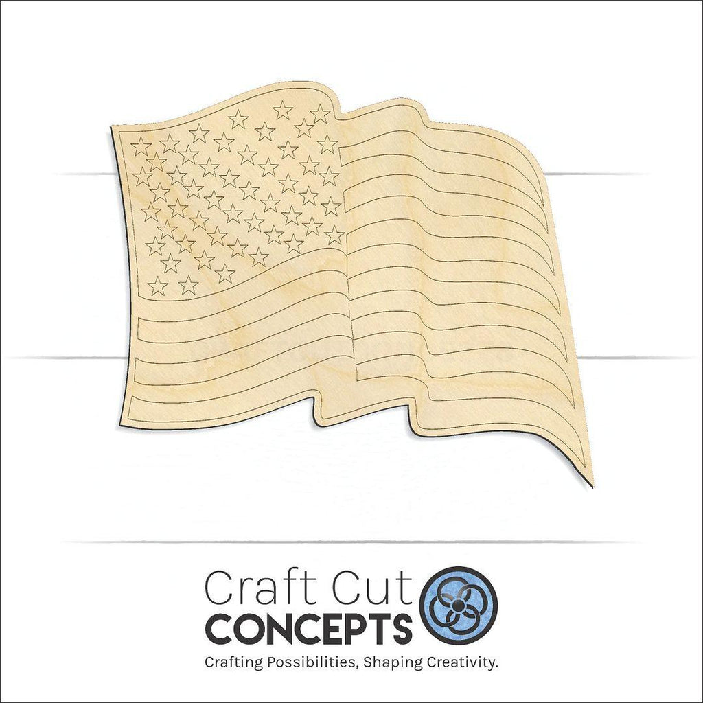 Craft Cut Concepts Logo under a wood US Flag craft shape and blank