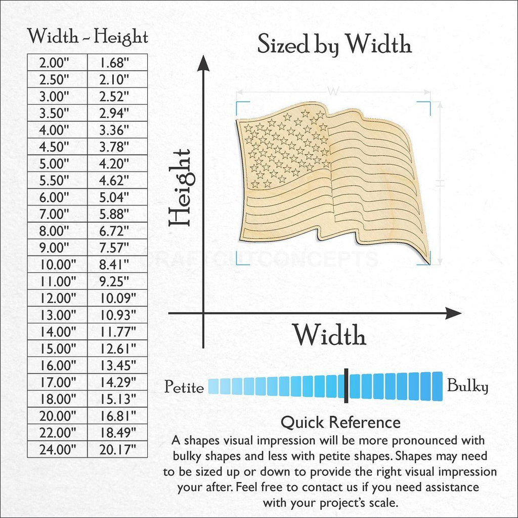 Sizes available for a laser cut US Flag craft blank