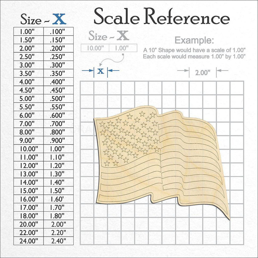 A scale and graph image showing a wood US Flag craft blank