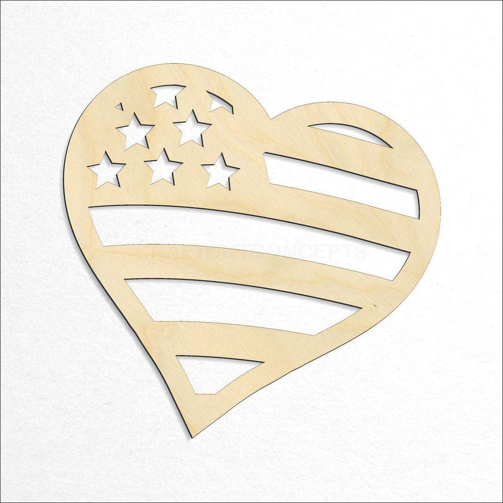 Wooden US Flag Heart craft shape available in sizes of 3 inch and up