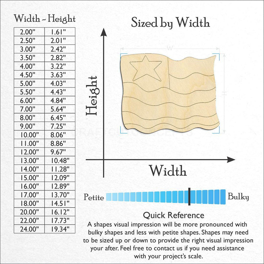 Sizes available for a laser cut US Flag craft blank